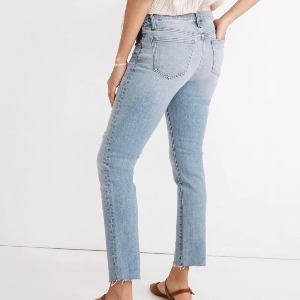 Madewell The Maternity Side-Panel Perfect Vntg Distressed Jeans, Light Blue, 28 - Picture 5 of 14